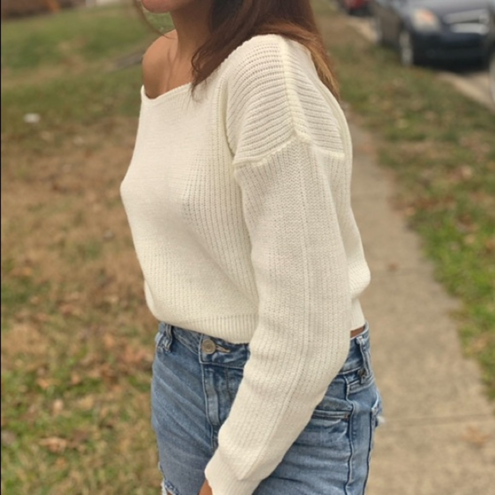 Cream Off The Shoulder Sweater